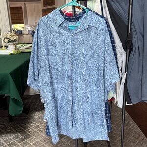 Tori Richard Hawaiian Shirt 3XB Light Blue Tropical Landscape Aloha Button Down